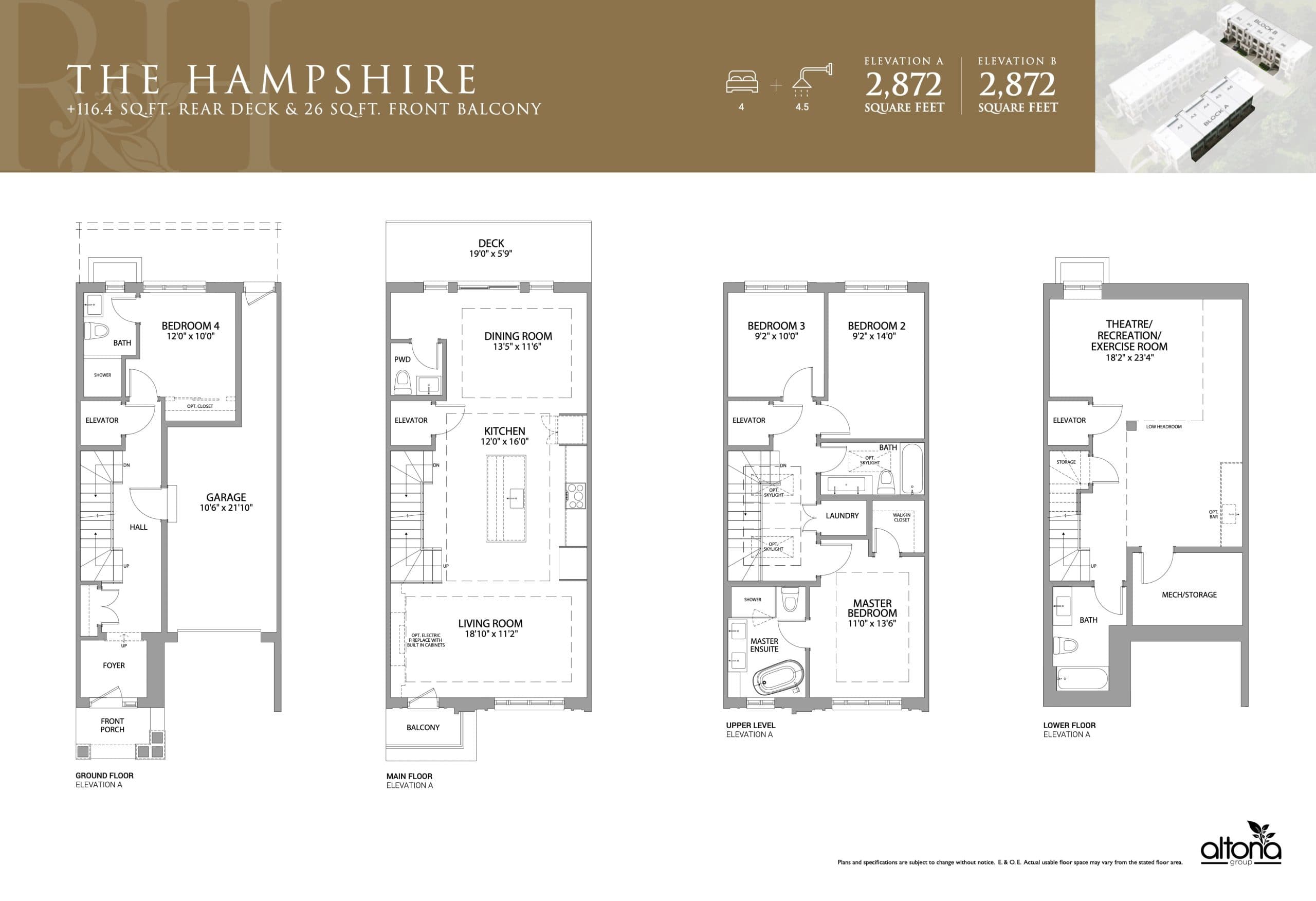 The Hampshire Floor Plan at Richmond Hill Town Manors - 2782 sq.ft
