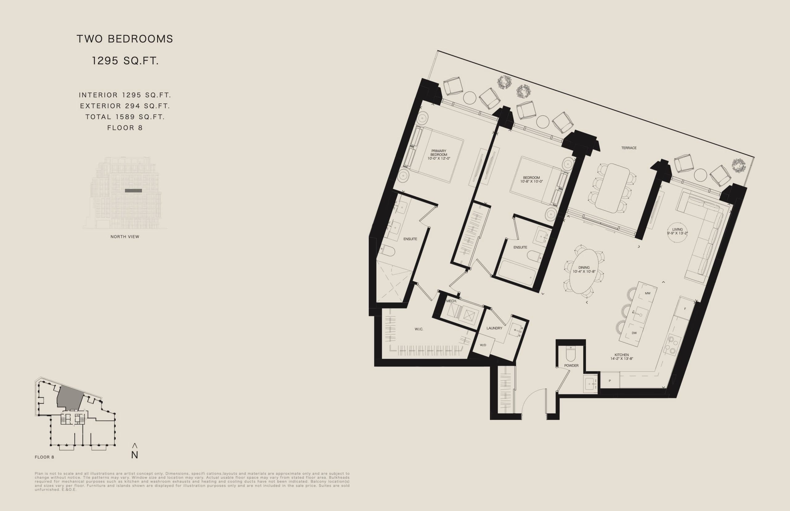 1295 Sq.ft. Floor Plan at The Bedford Condos - 1295 sq.ft
