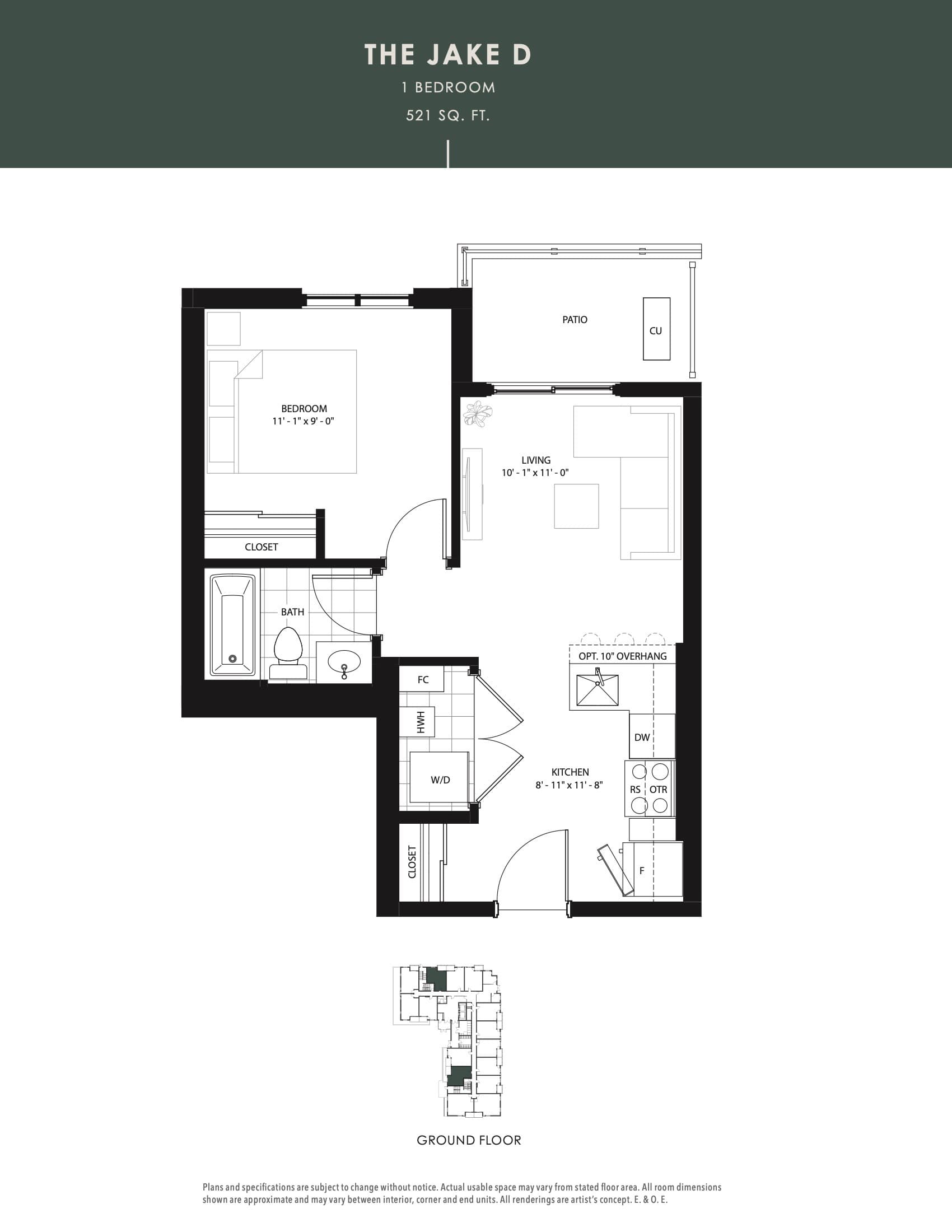 The Jake D Floor Plan at The Jake Condos - 521 sq.ft