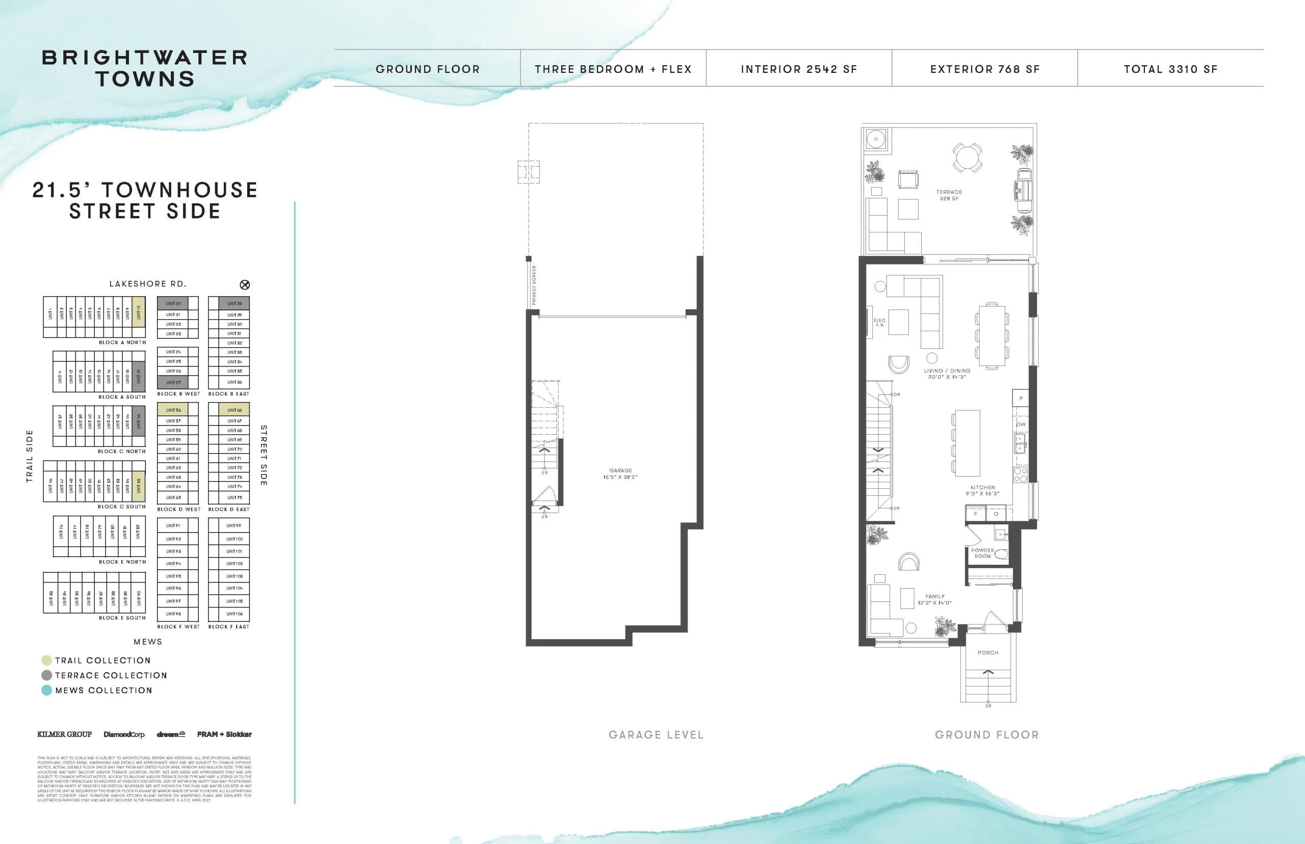 21.5' Townhouse Street Side Floor Plan at Brightwater Towns - 2542 sq.ft