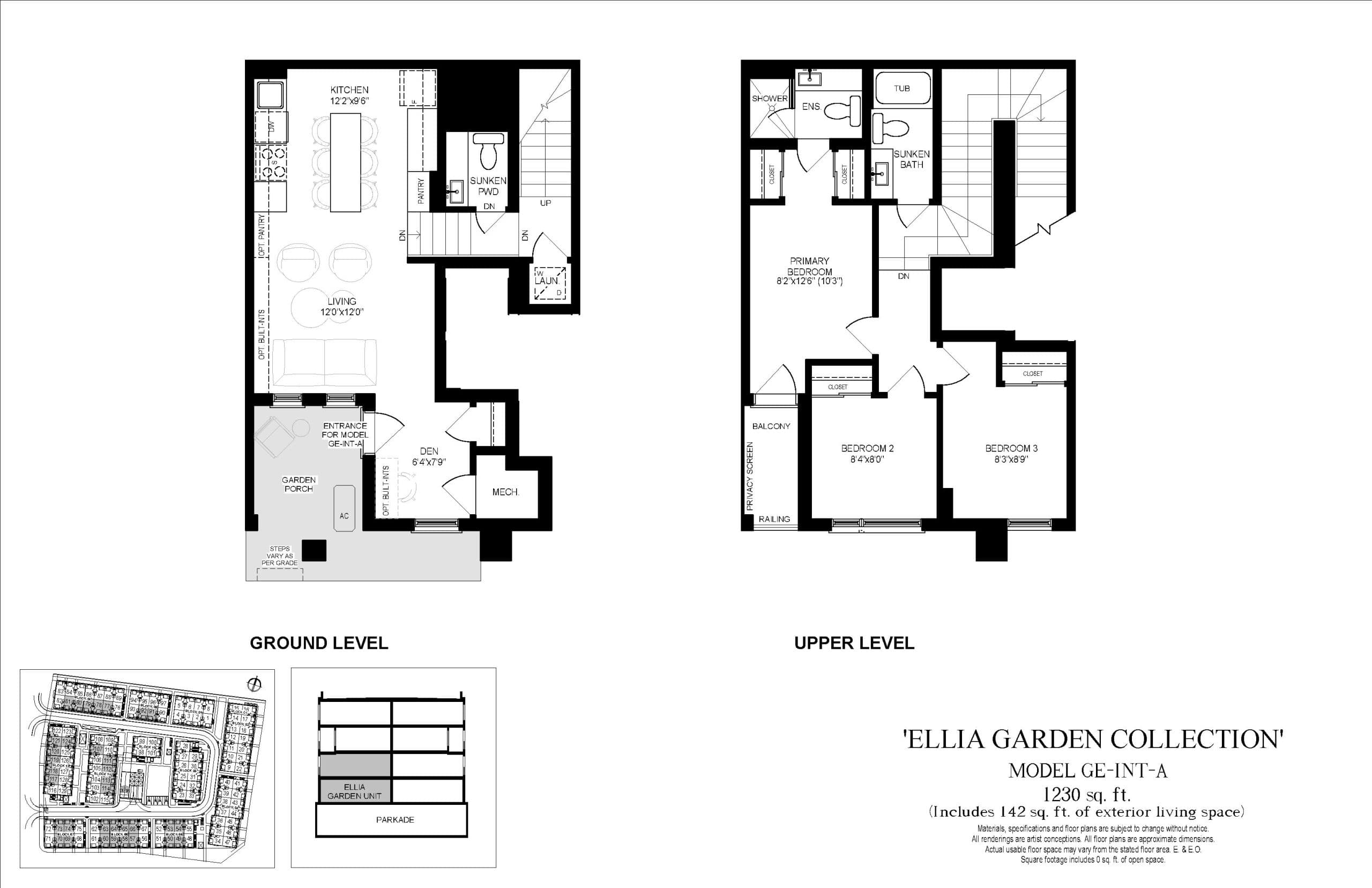 GE-INT-A (Garden Collection) Floor Plan at Ellia at Unity Towns - 1230 sq.ft