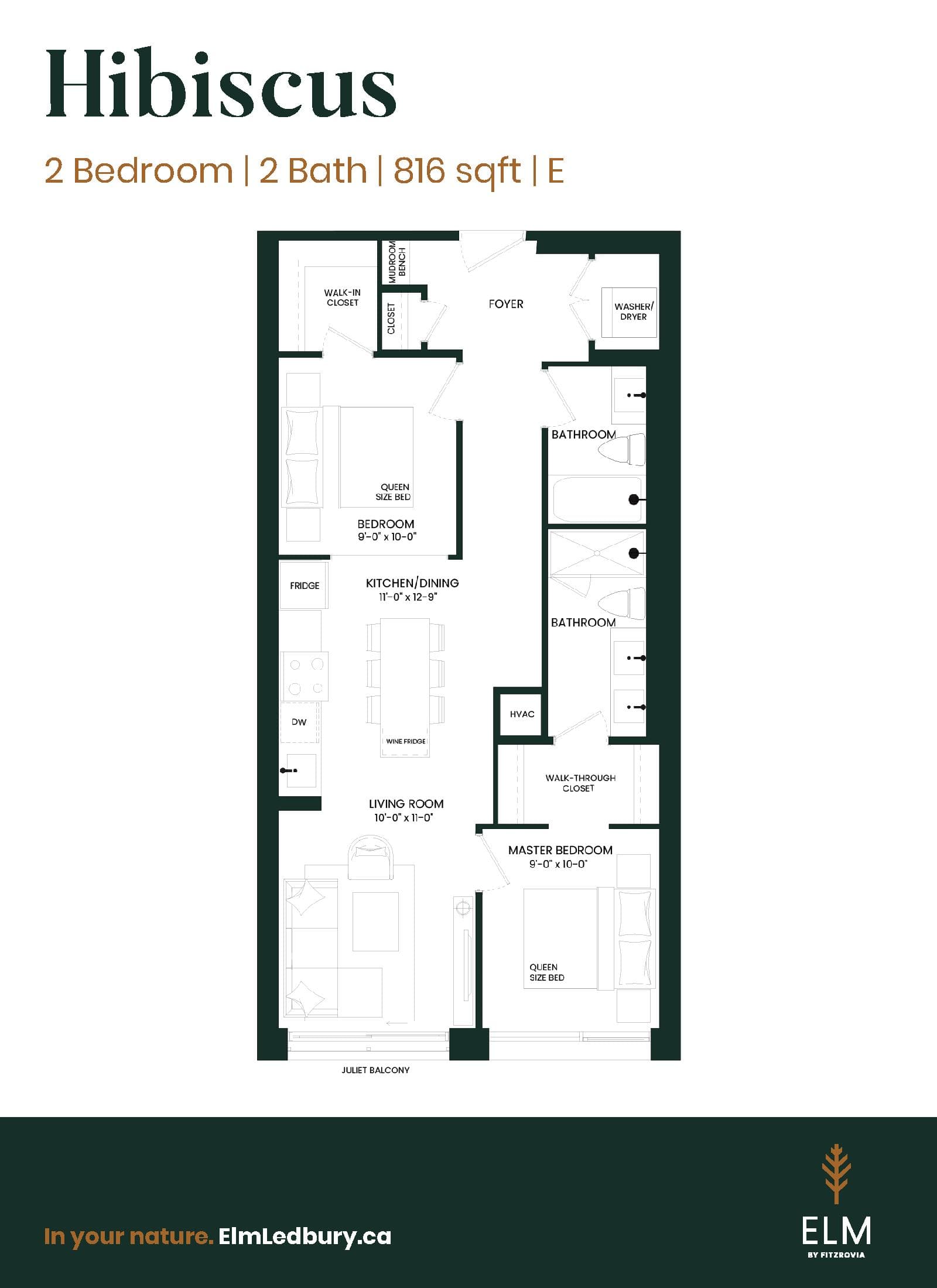 Hibiscus Floor Plan at Elm Ledbury by Fitzrovia - 816 sq.ft