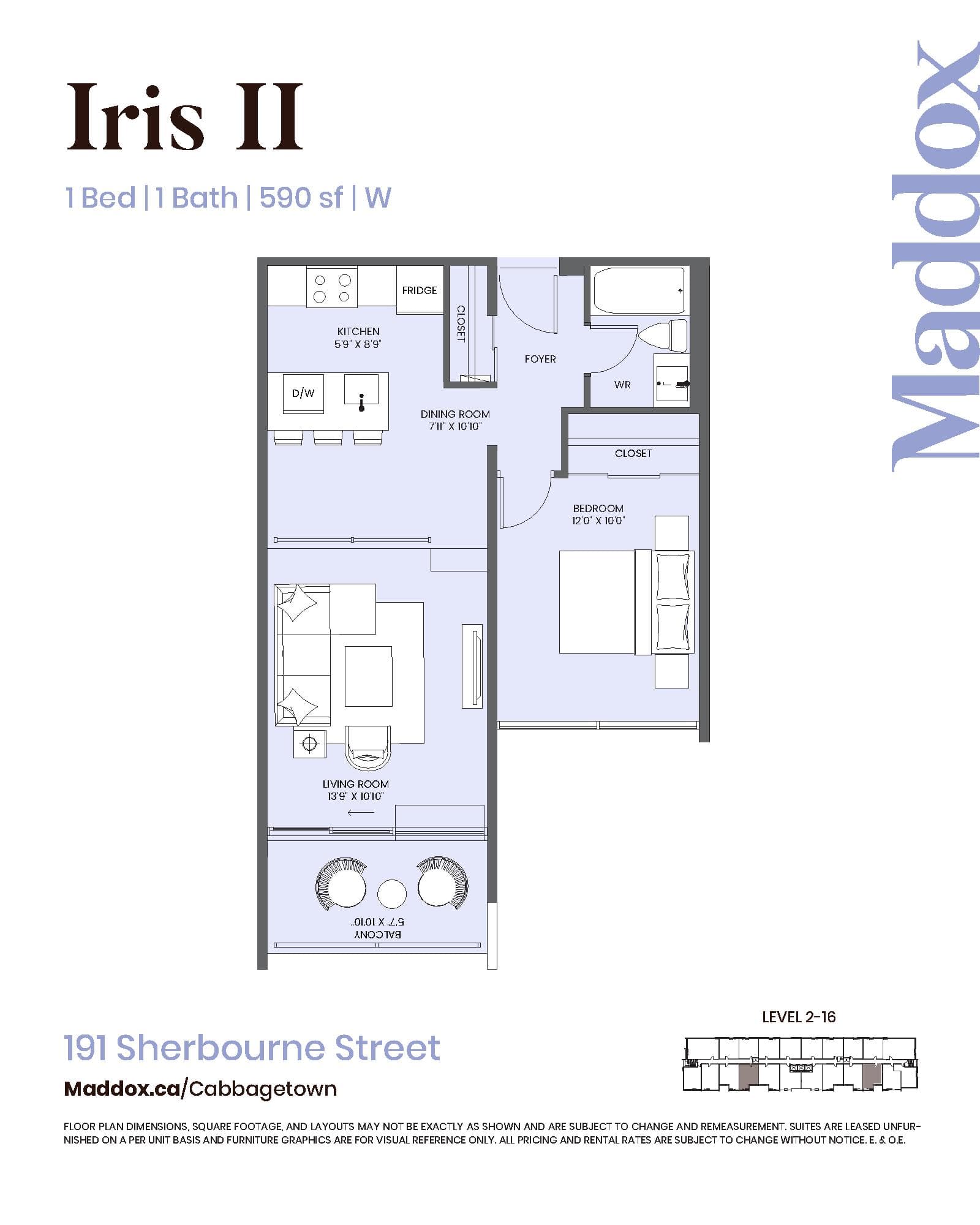 Iris II Floor Plan at Maddox Cabbagetown by Fitzrovia - 590 sq.ft