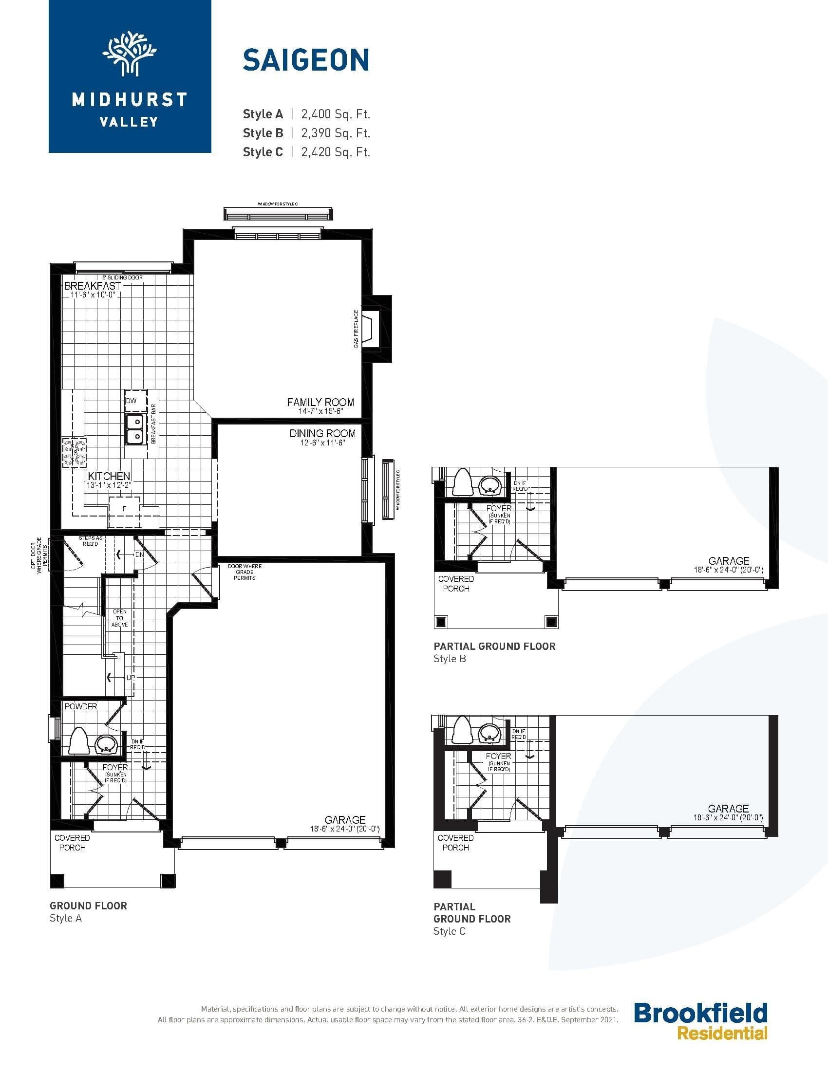 Saigeon Floor Plan at Midhurst Valley by Brookfield Residential - 2390 sq.ft