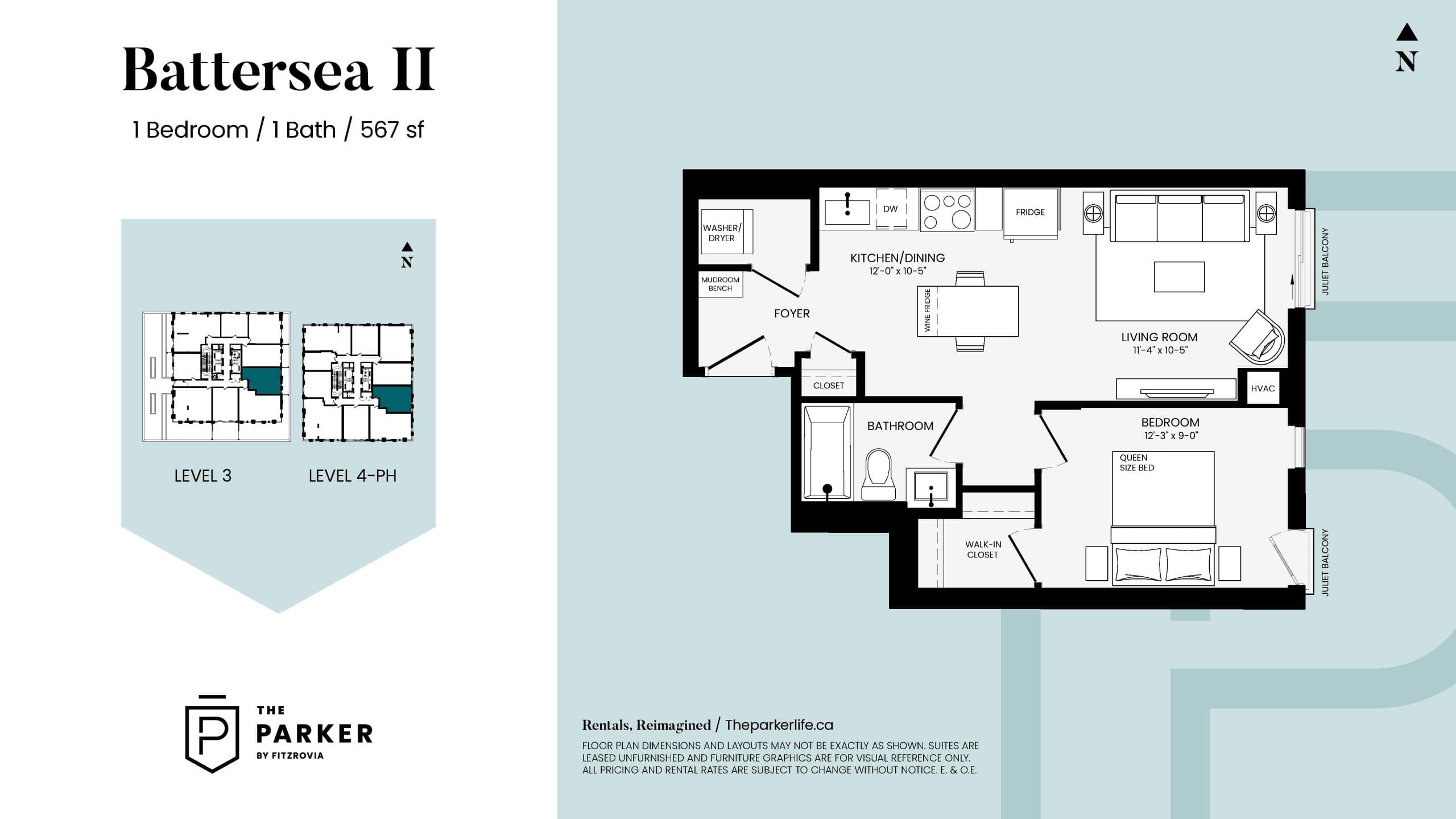 Battersea II Floor Plan at The Parker by Fitzrovia - 567 sq.ft