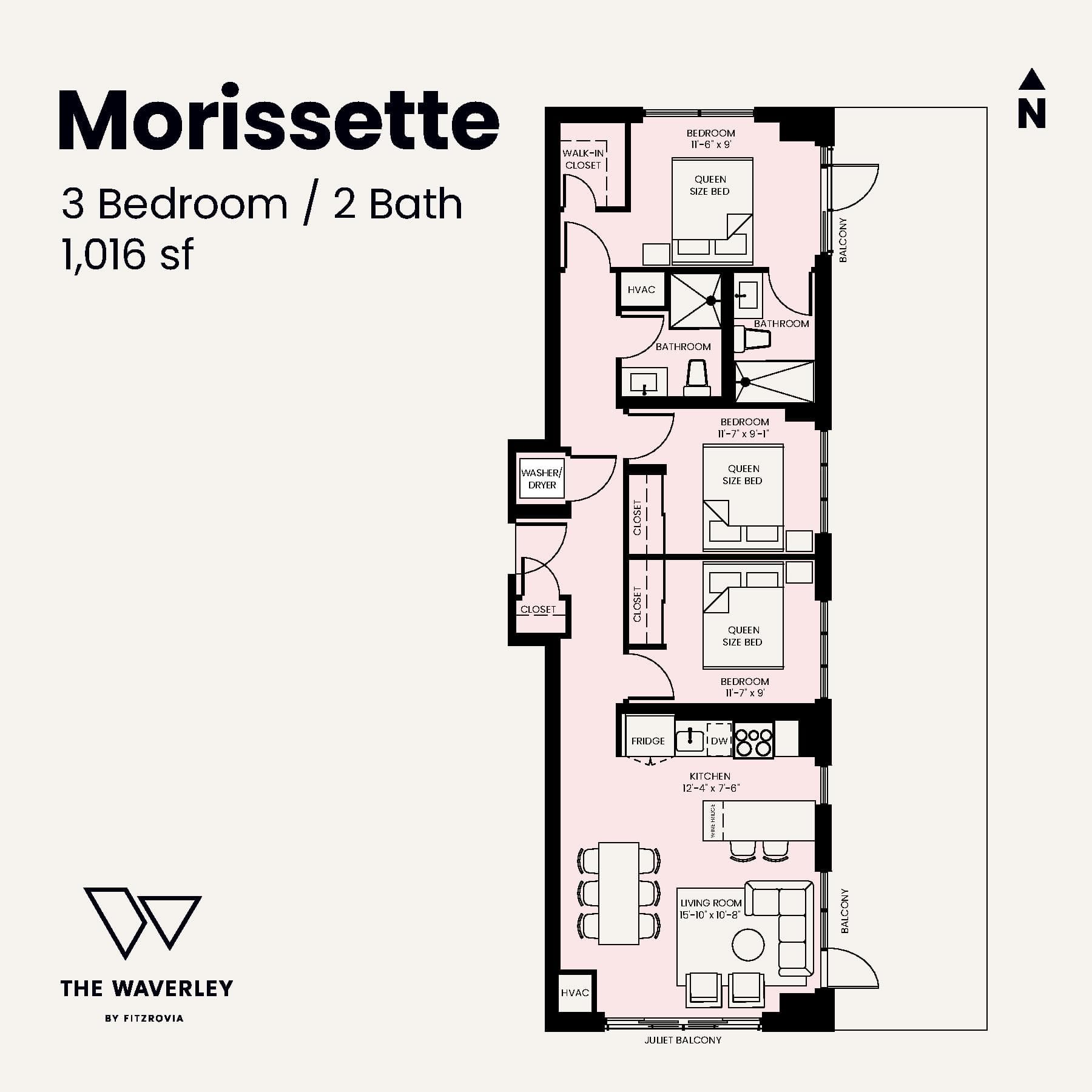 Morissette Floor Plan at Waverley by Fitzrovia - 1016 sq.ft