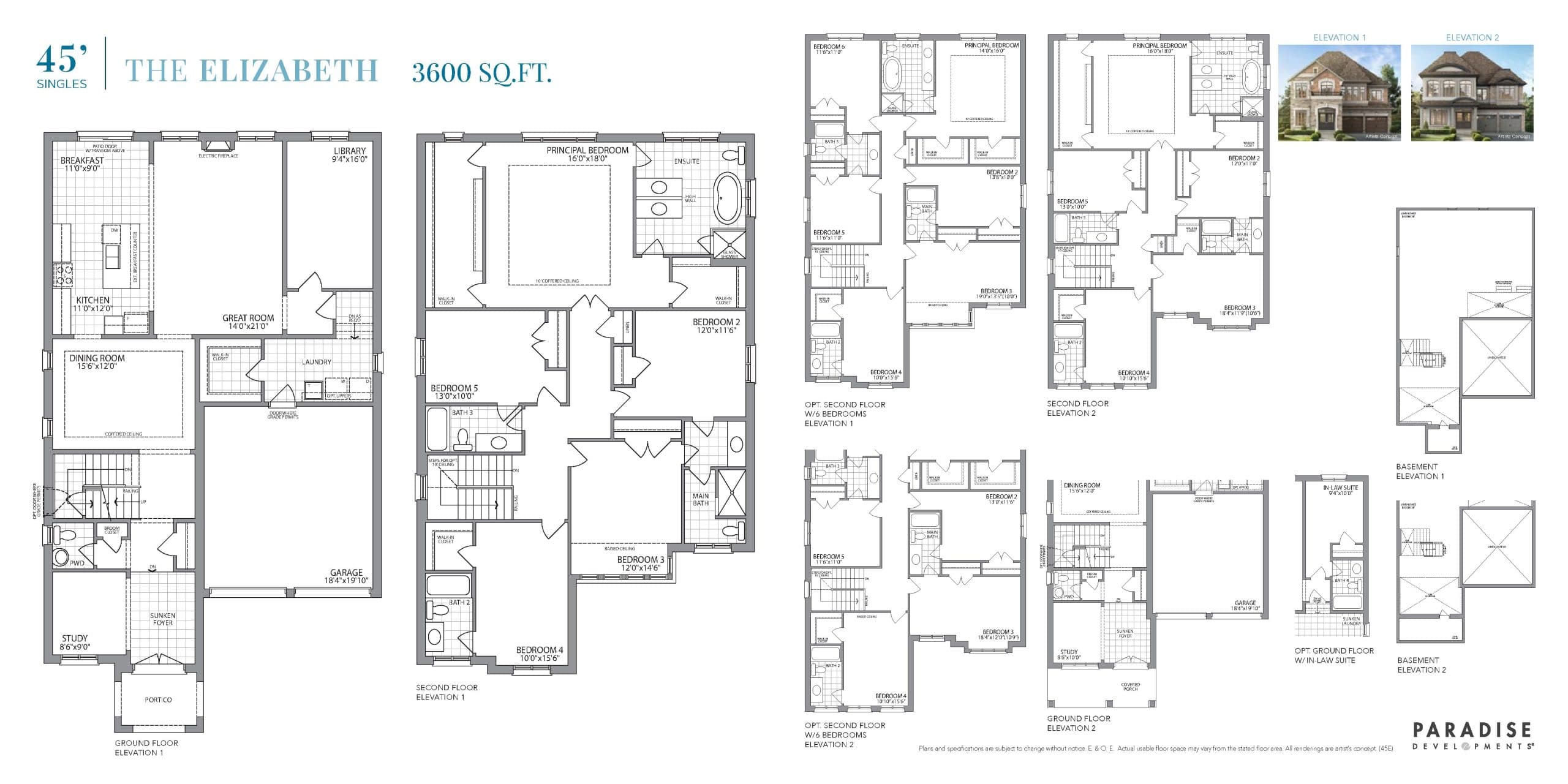 The Elizabeth Floor Plan at Parkside Heights Towns - 3600 sq.ft