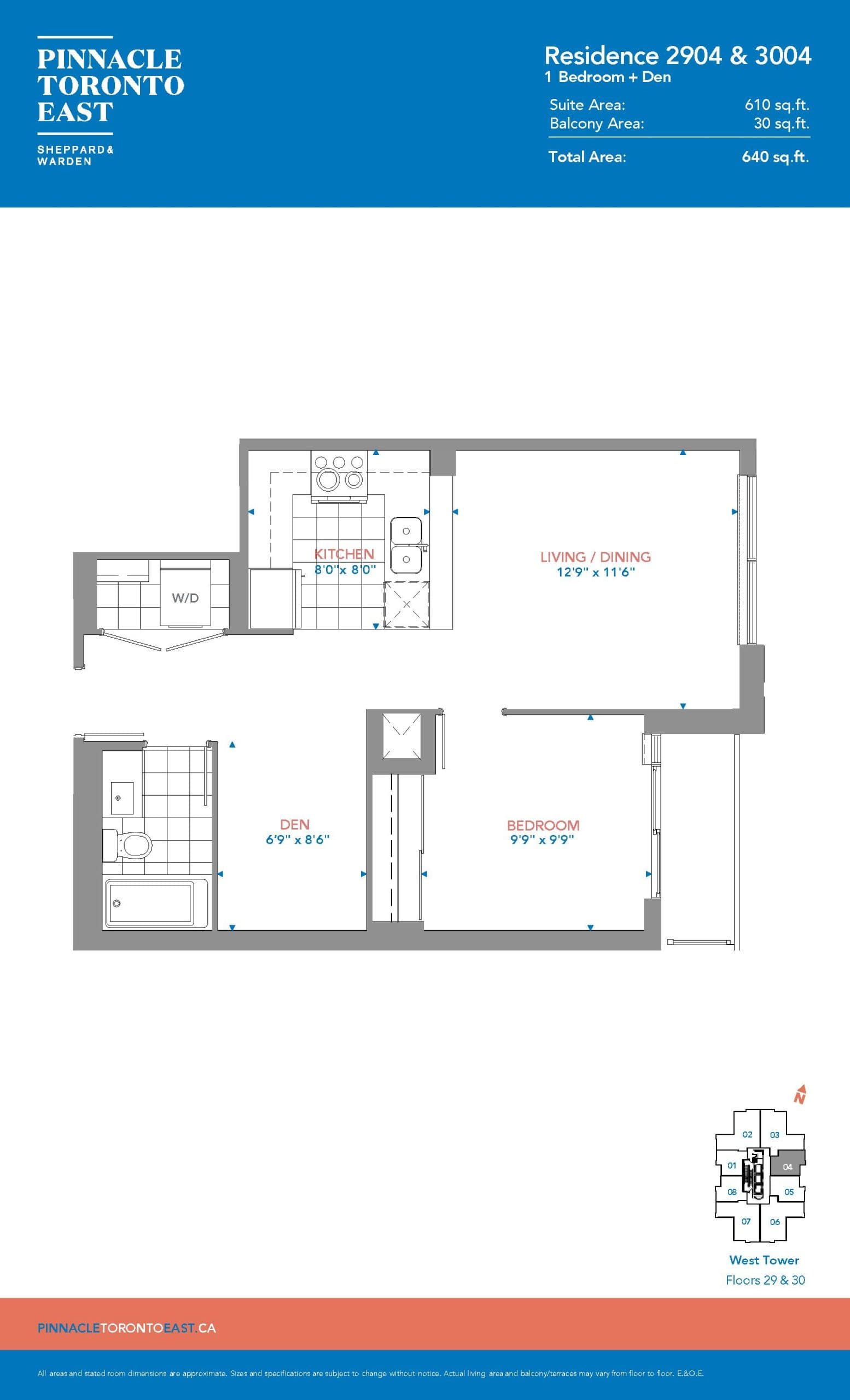 Residence 2904 & 3004 - West Tower Floor Plan at Pinnacle Toronto East Condos - 610 sq.ft