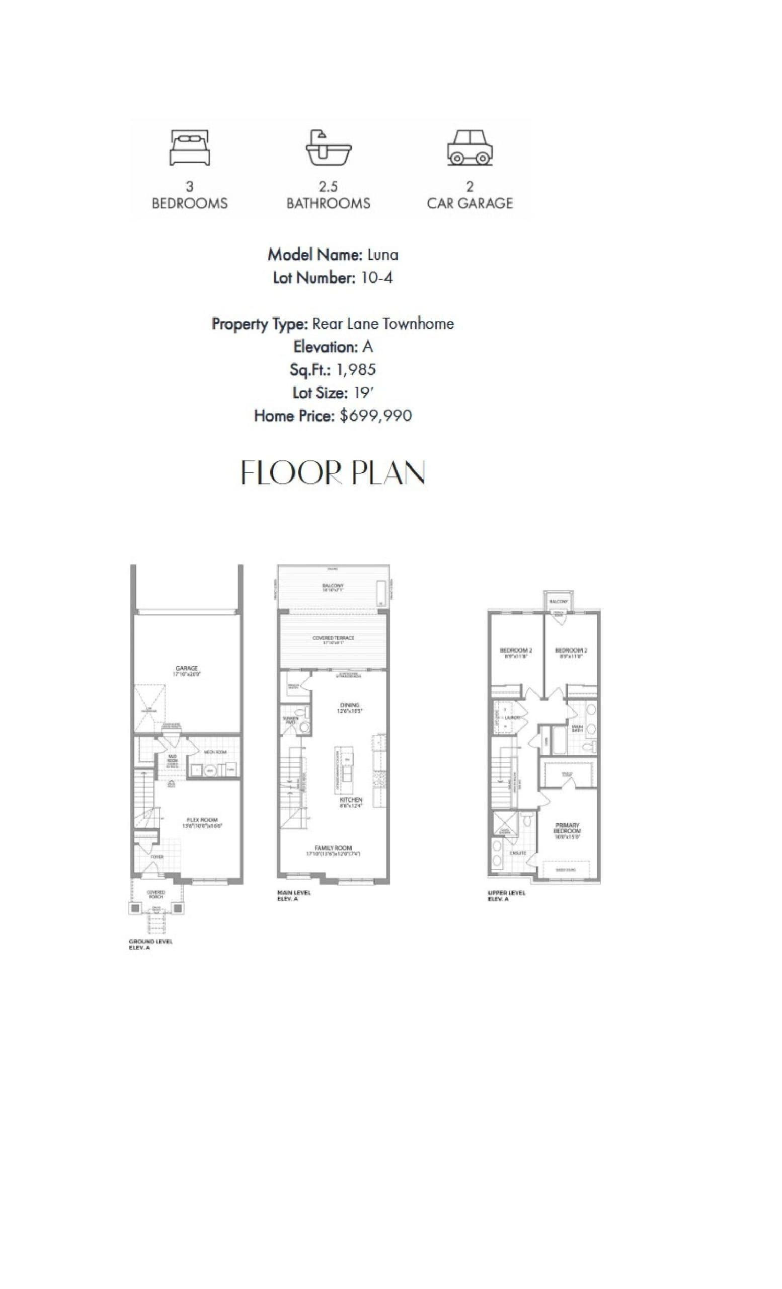 Luna A Floor Plan at Westwood Village by Cachet Homes - 1985 sq.ft