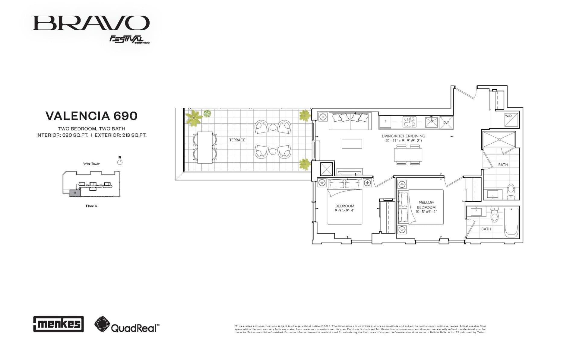 Valencia 690 Floor Plan at Bravo West Tower Condos - 690 sq.ft