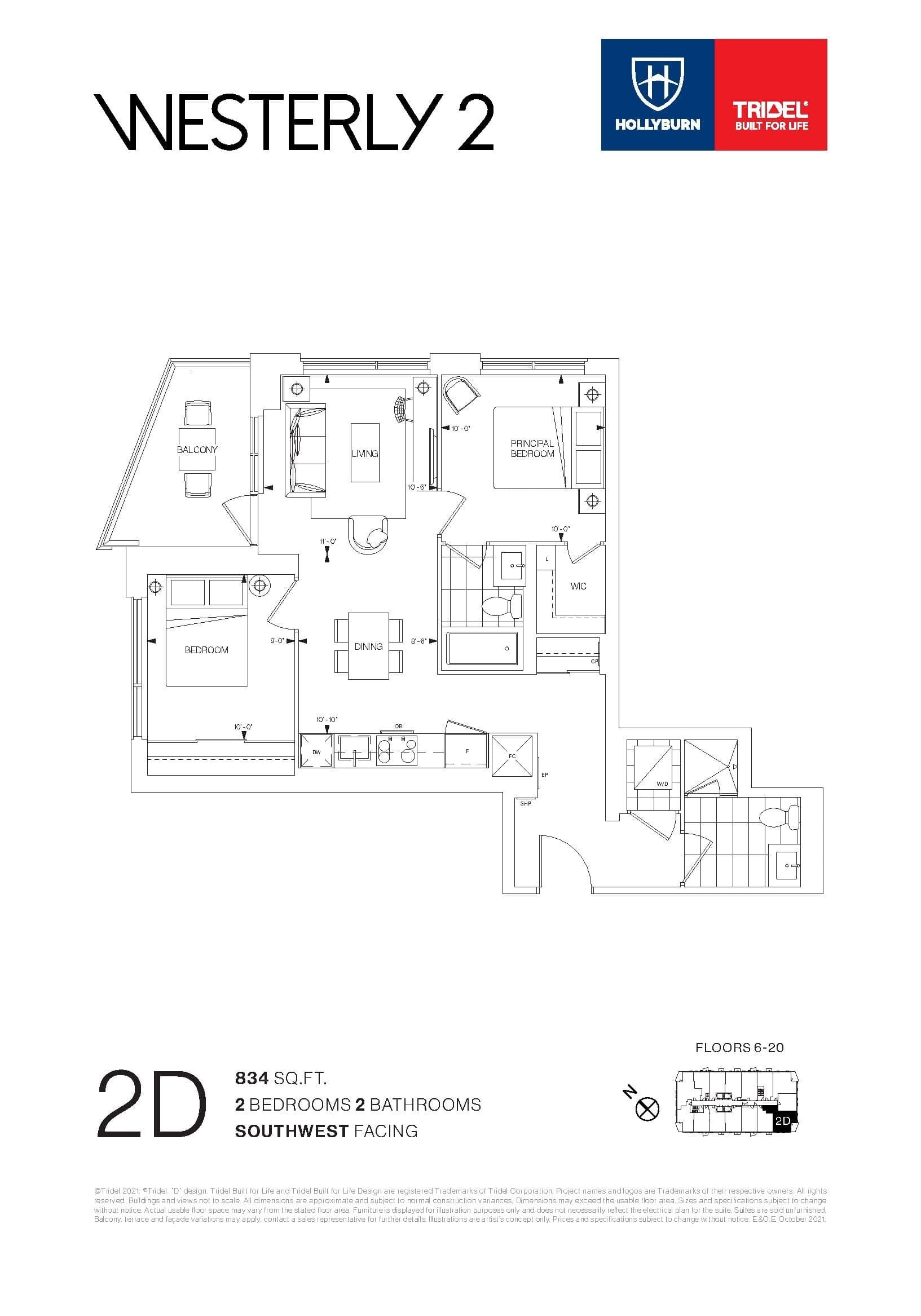 2D Floor Plan at Westerly 2 Condos - 834 sq.ft