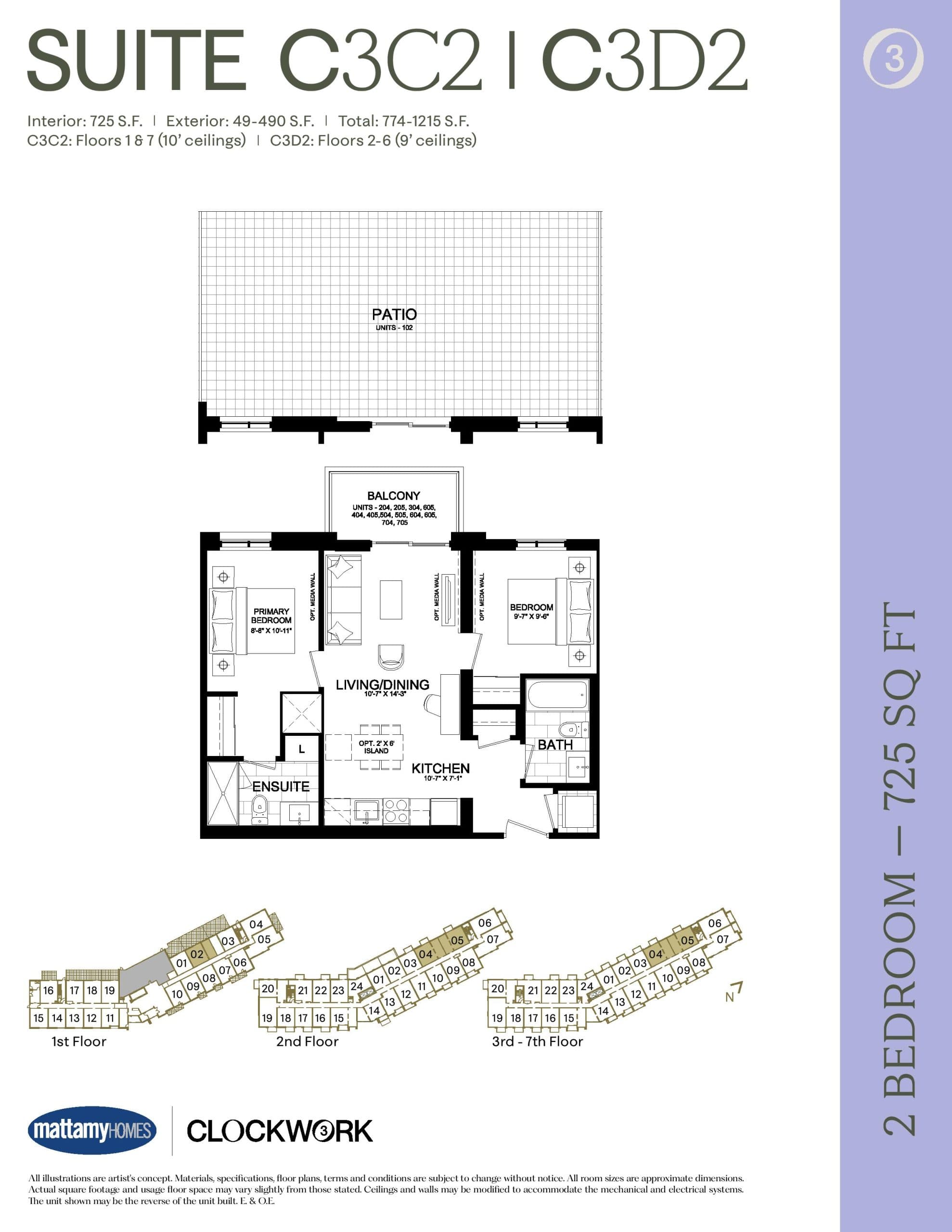 C3C2/C3D2 Floor Plan at Clockwork Condos Phase 3 - 725 sq.ft