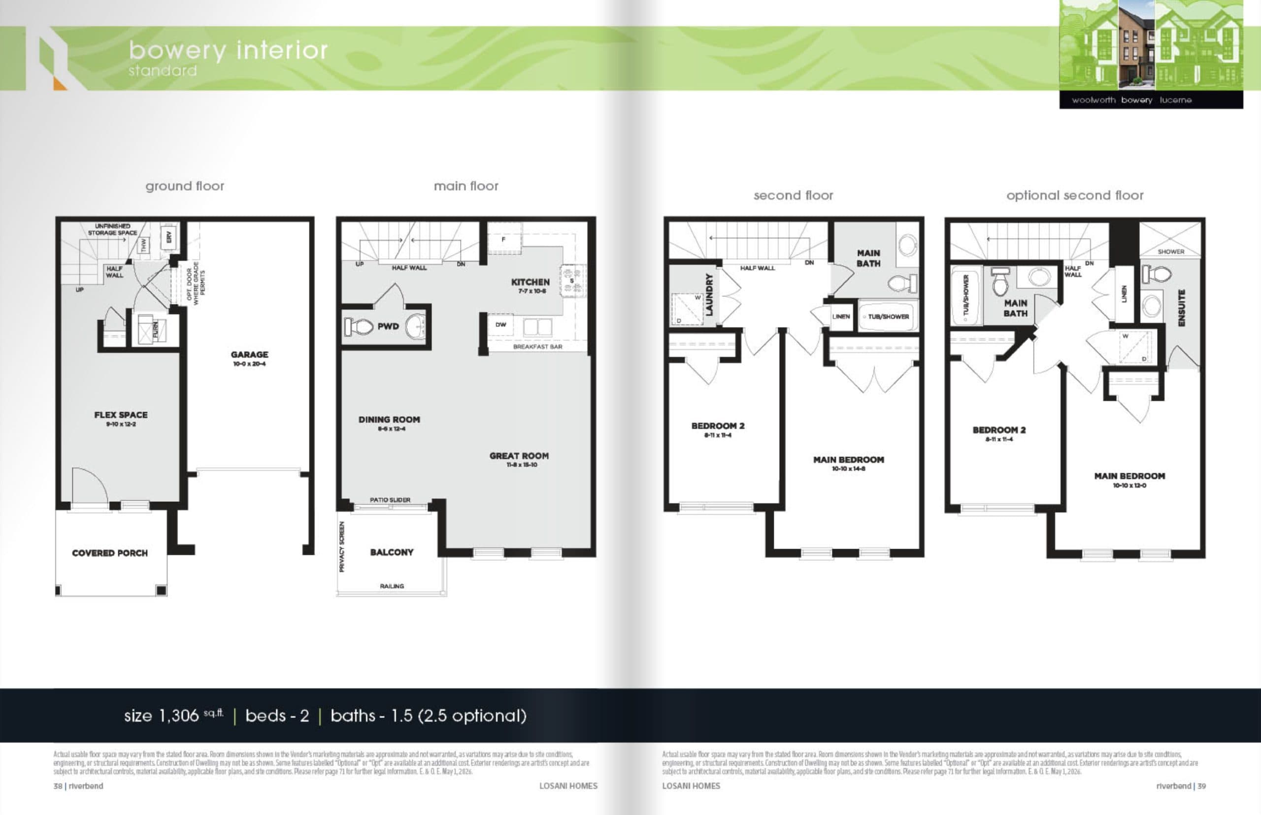 Bowery Interior Floor Plan at River's Bend - Towns - 1306 sq.ft