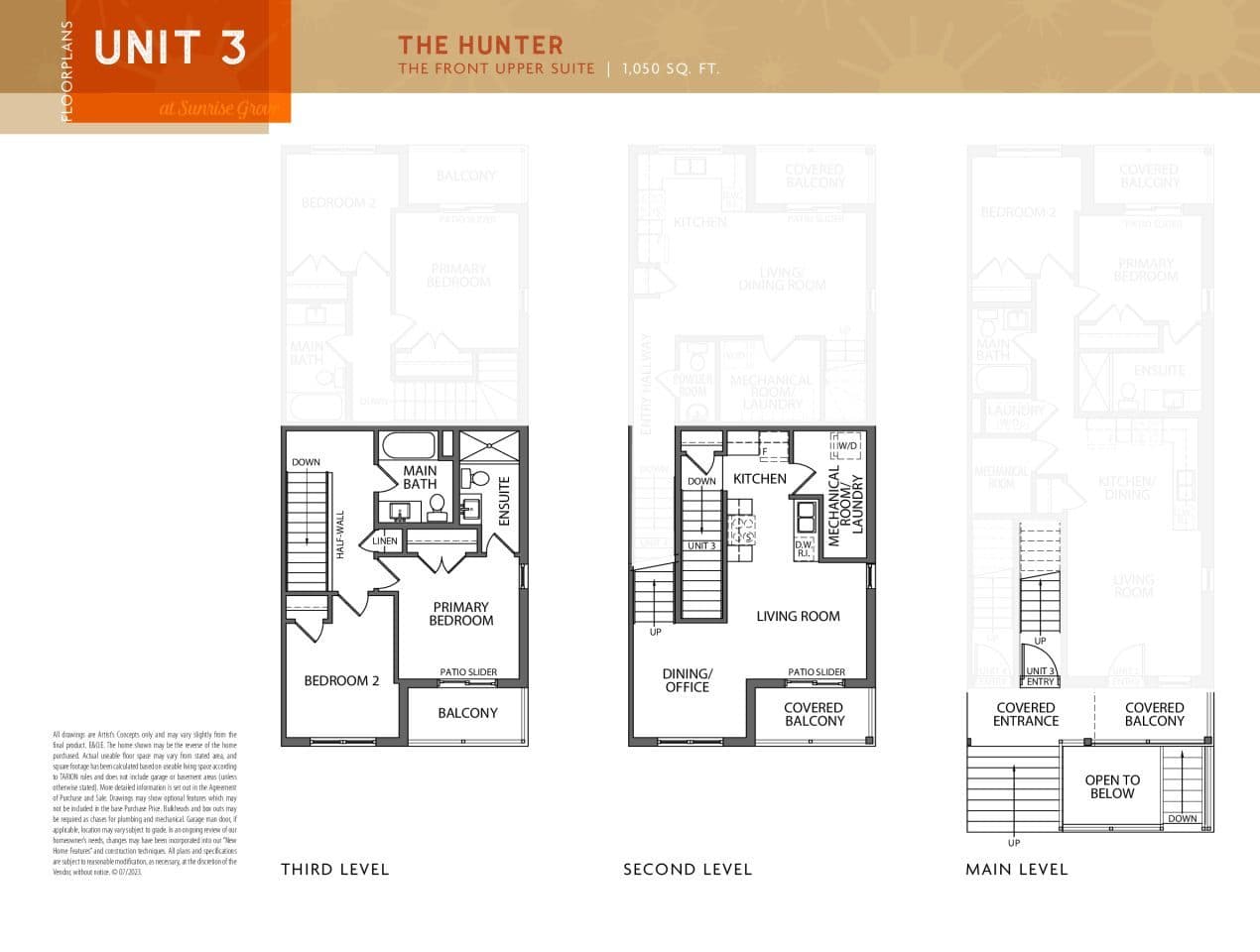 The Hunter Floor Plan at Sunrise Grove Towns - 1050 sq.ft